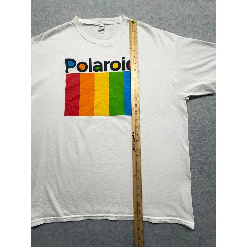 Polaroid T Shirt Mens XL White Fruit of the Loom HD Cotton Rainbow Logo Graphic